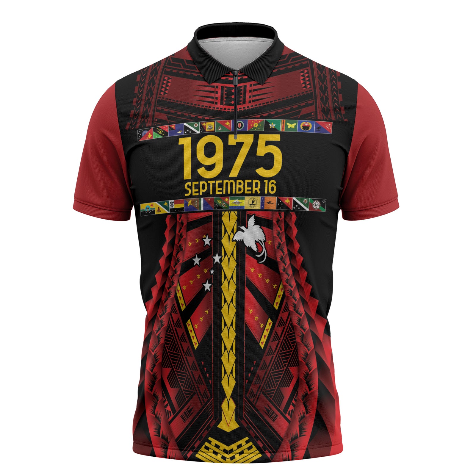 Independen Stet bilong Papua Niugini 1975 Zipper Polo Shirt Red Tribal Papua New Guinea Province Flag LT9 Red - Polynesian Pride
