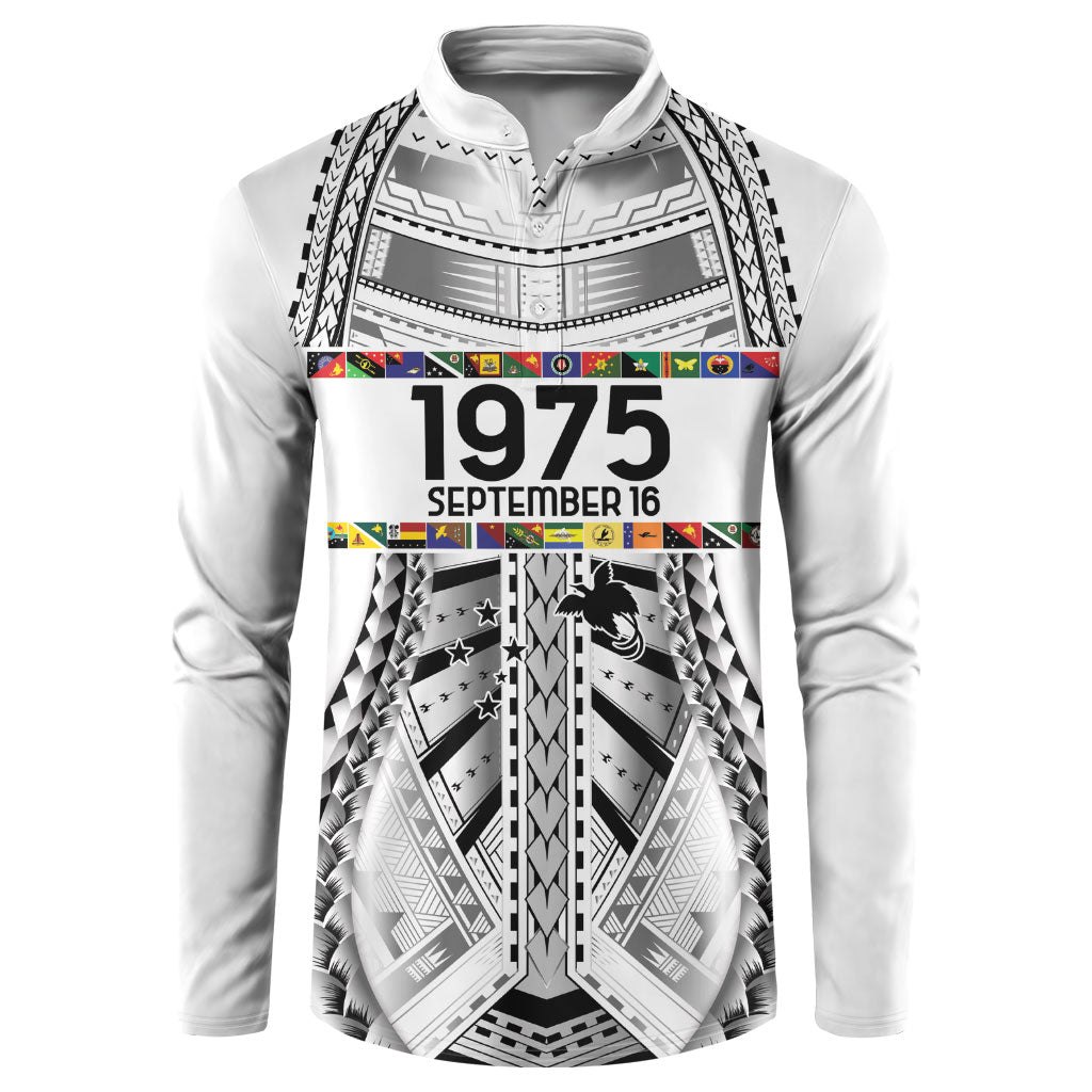 Independen Stet bilong Papua Niugini 1975 Button Sweatshirt White Tribal Papua New Guinea Province Flag LT9 White - Polynesian Pride