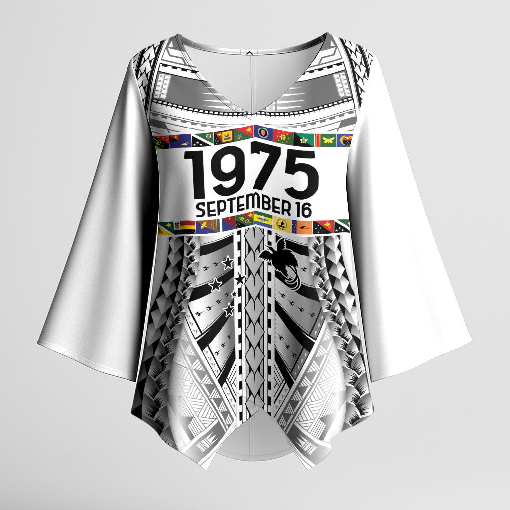 Independen Stet bilong Papua Niugini 1975 Kimono Sleeve Blouse White Tribal Papua New Guinea Province Flag LT9 Female White - Polynesian Pride