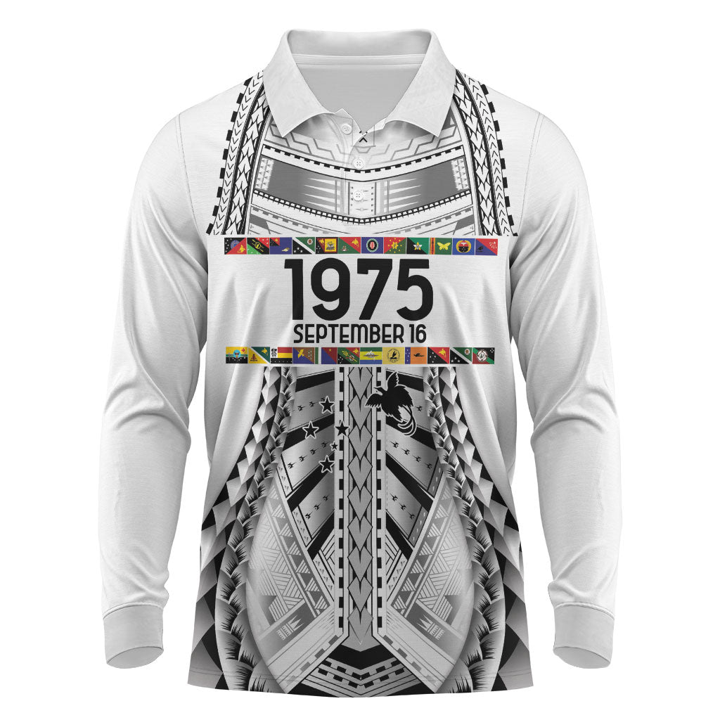 Independen Stet bilong Papua Niugini 1975 Long Sleeve Polo Shirt White Tribal Papua New Guinea Province Flag LT9 White - Polynesian Pride