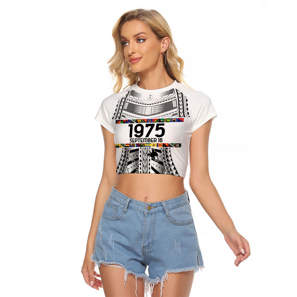 Independen Stet bilong Papua Niugini 1975 Raglan Cropped T Shirt White Tribal Papua New Guinea Province Flag LT9 Female White - Polynesian Pride