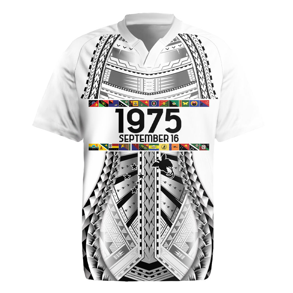 Independen Stet bilong Papua Niugini 1975 Rugby Jersey White Tribal Papua New Guinea Province Flag LT9 White - Polynesian Pride