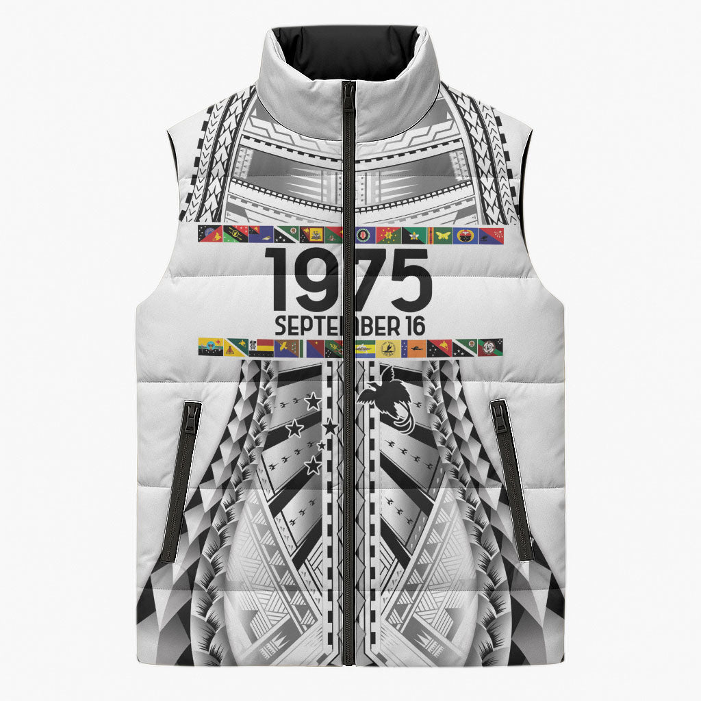 Independen Stet bilong Papua Niugini 1975 Sleeveless Puffer Jacket White Tribal Papua New Guinea Province Flag LT9 Unisex White - Polynesian Pride