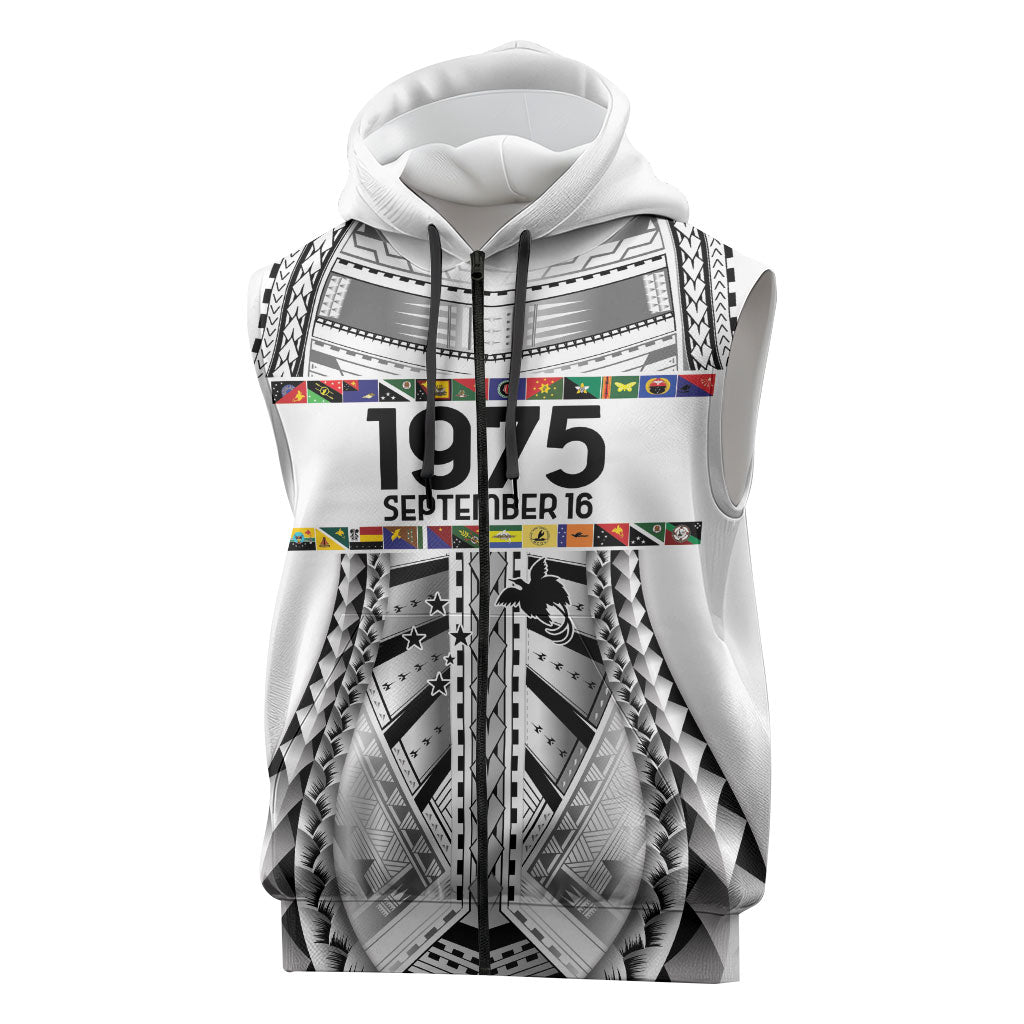 Independen Stet bilong Papua Niugini 1975 Sleeveless Zip Hoodie White Tribal Papua New Guinea Province Flag LT9 White - Polynesian Pride