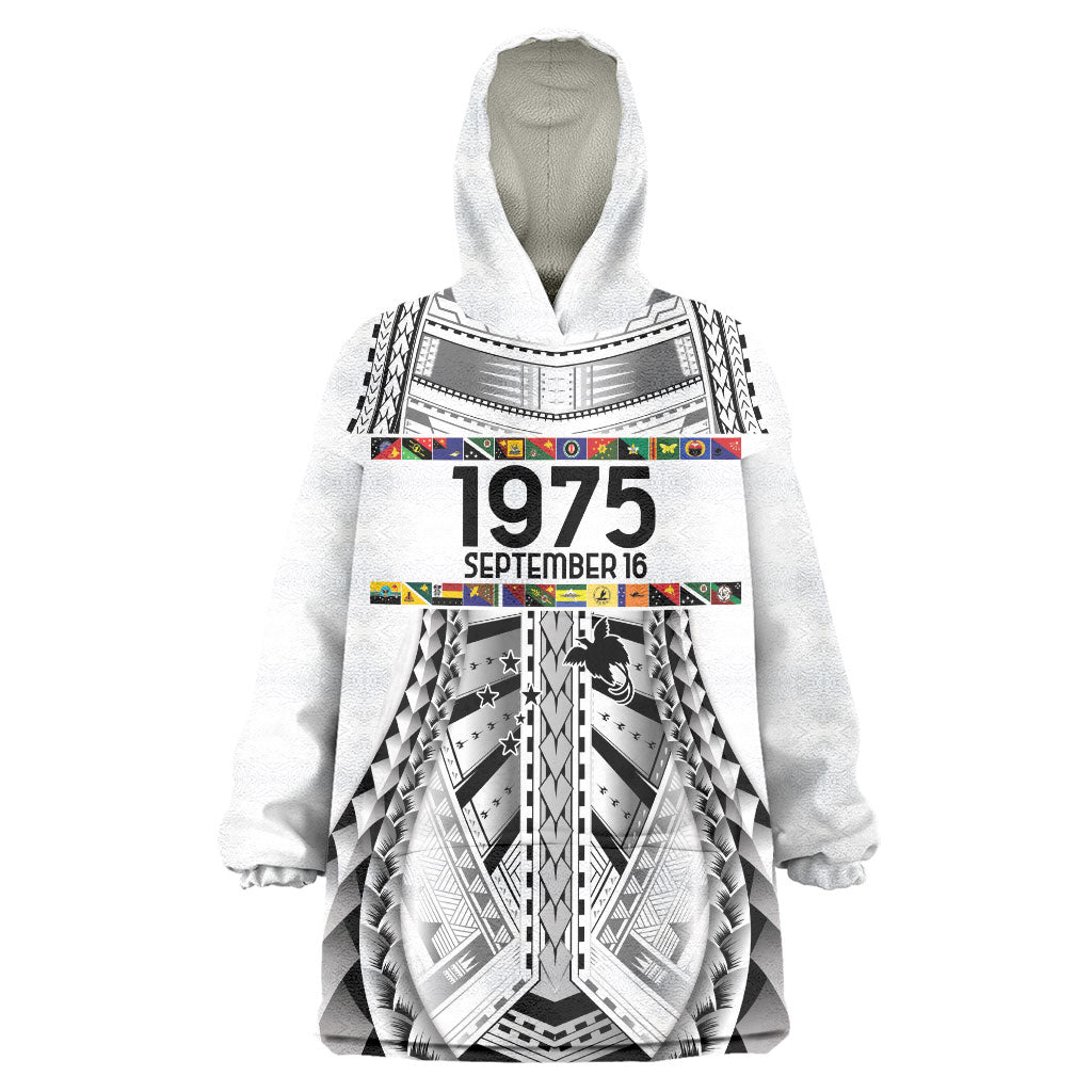 Independen Stet bilong Papua Niugini 1975 Wearable Blanket Hoodie White Tribal Papua New Guinea Province Flag LT9 One Size White - Polynesian Pride