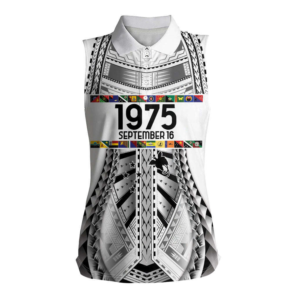 Independen Stet bilong Papua Niugini 1975 Women Sleeveless Polo Shirt White Tribal Papua New Guinea Province Flag LT9 Female White - Polynesian Pride