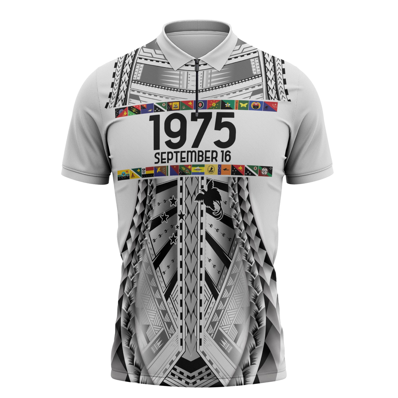 Independen Stet bilong Papua Niugini 1975 Zipper Polo Shirt White Tribal Papua New Guinea Province Flag LT9 White - Polynesian Pride
