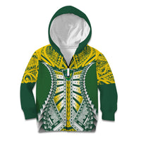 Cook Islands 1965 National Pride Kid Hoodie Green Yellow Tribal Pattern LT9 Zip Hoodie Green - Polynesian Pride