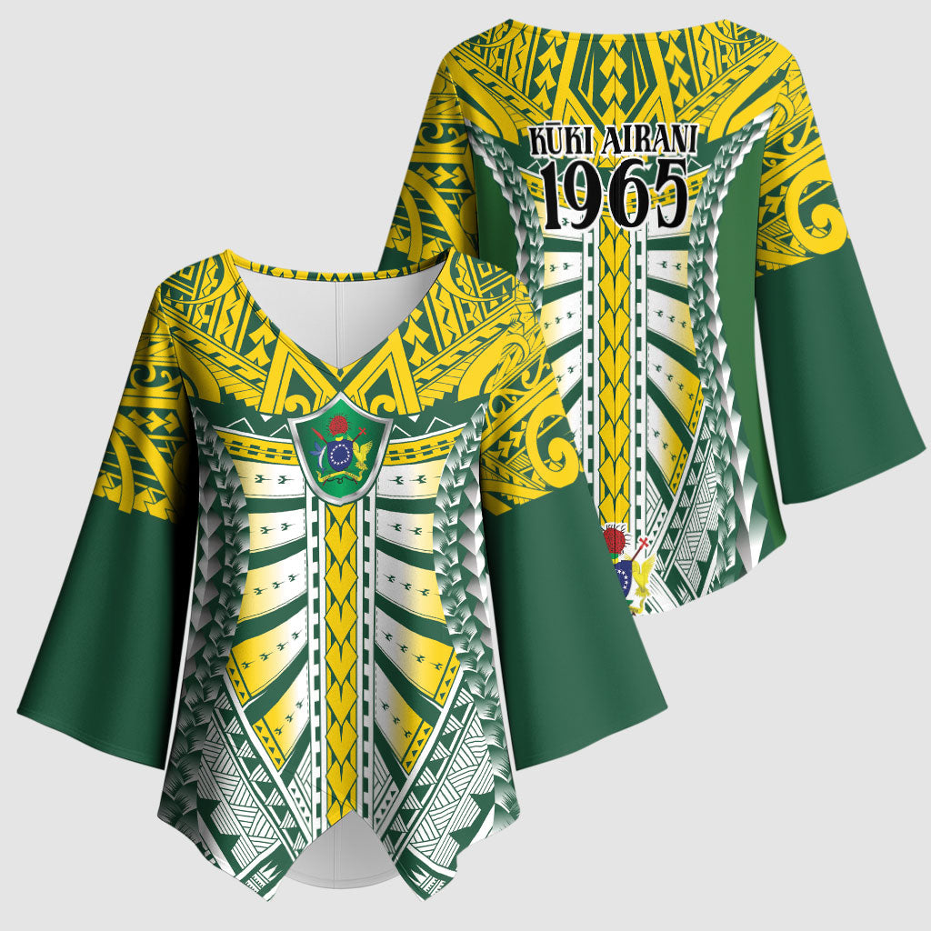 Cook Islands 1965 National Pride Kimono Sleeve Blouse Green Yellow Tribal Pattern LT9 - Polynesian Pride
