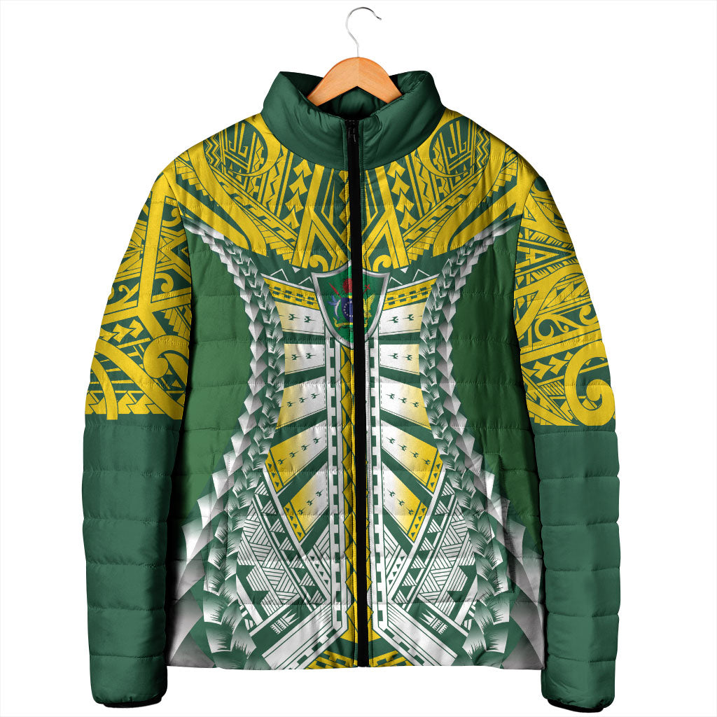 Cook Islands 1965 National Pride Padded Jacket Green Yellow Tribal Pattern LT9 - Polynesian Pride