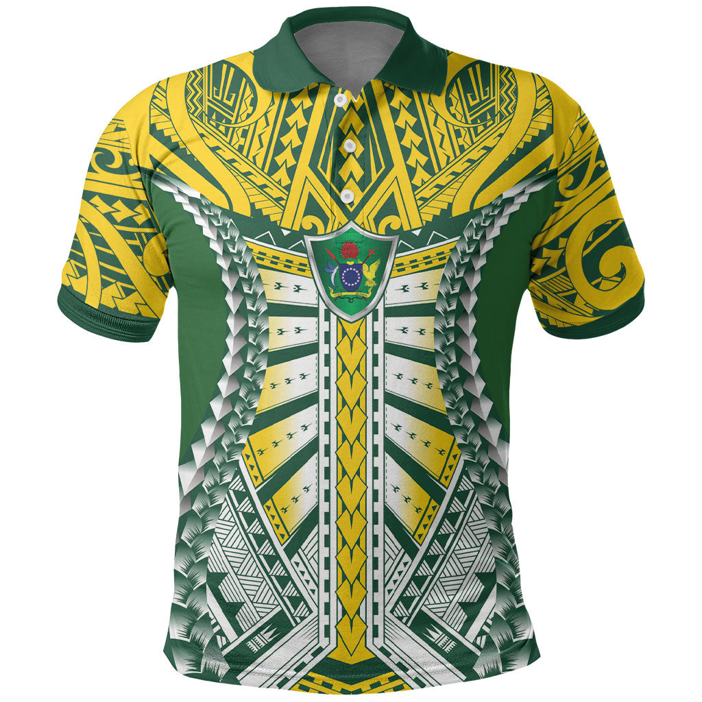 Cook Islands 1965 National Pride Polo Shirt Green Yellow Tribal Pattern LT9 Green - Polynesian Pride