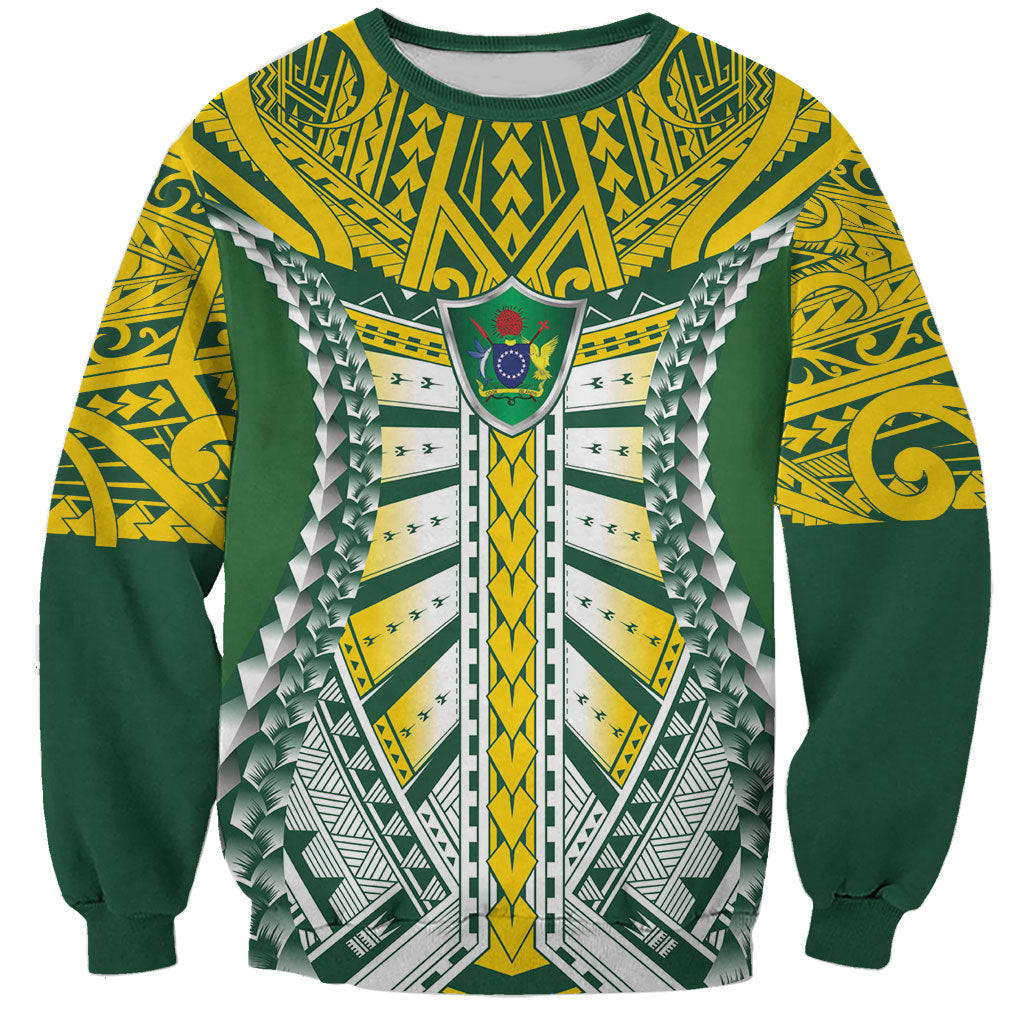Cook Islands 1965 National Pride Sweatshirt Green Yellow Tribal Pattern LT9 Unisex Green - Polynesian Pride