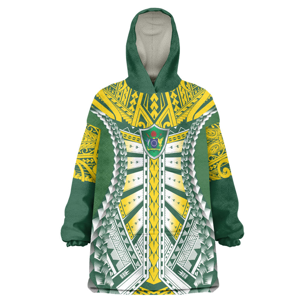 Cook Islands 1965 National Pride Wearable Blanket Hoodie Green Yellow Tribal Pattern LT9 One Size Green - Polynesian Pride