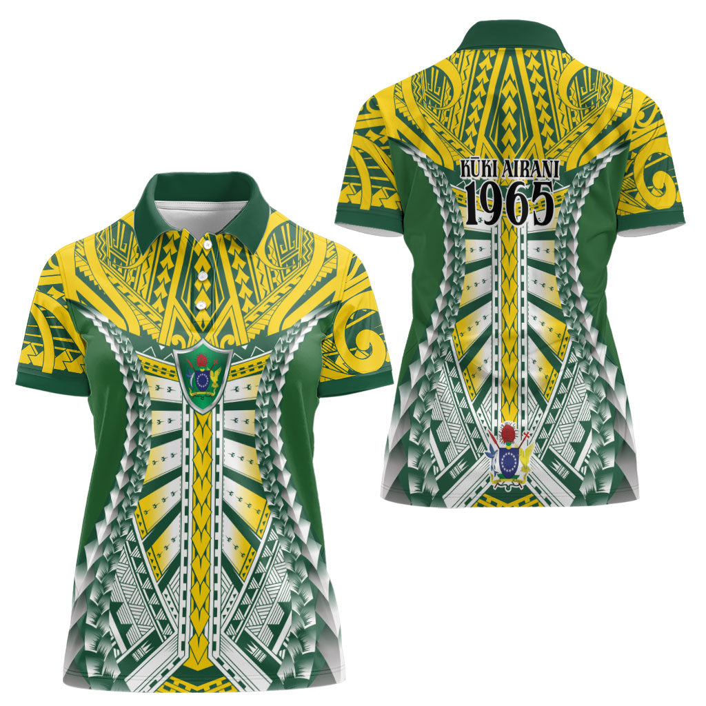 Cook Islands 1965 National Pride Women Polo Shirt Green Yellow Tribal Pattern LT9 - Polynesian Pride