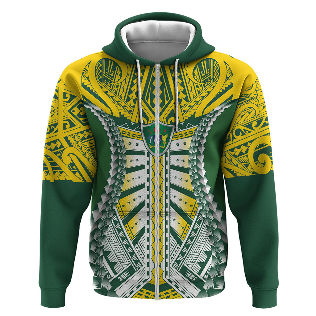 Cook Islands 1965 National Pride Zip Hoodie Green Yellow Tribal Pattern LT9 Zip Hoodie Green - Polynesian Pride