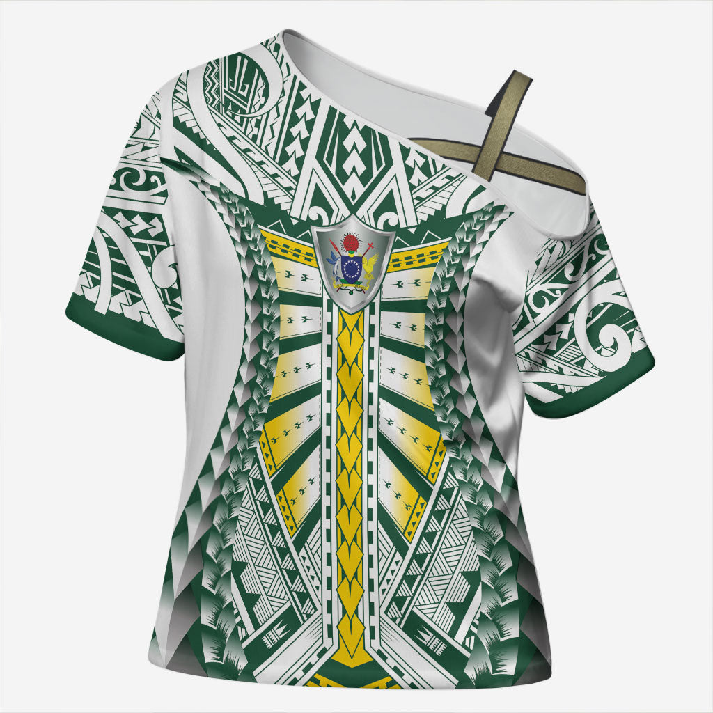 Cook Islands 1965 National Pride Cross Shoulder Shirt White Tribal Pattern LT9 Female White - Polynesian Pride