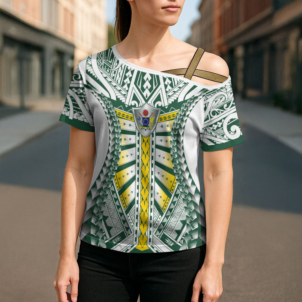 Cook Islands 1965 National Pride Cross Shoulder Shirt White Tribal Pattern LT9 - Polynesian Pride