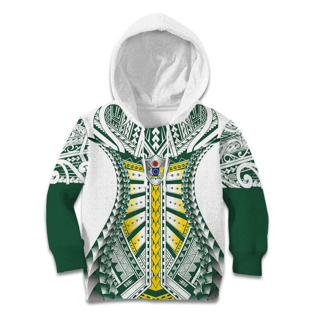 Cook Islands 1965 National Pride Kid Hoodie White Tribal Pattern LT9 Hoodie White - Polynesian Pride