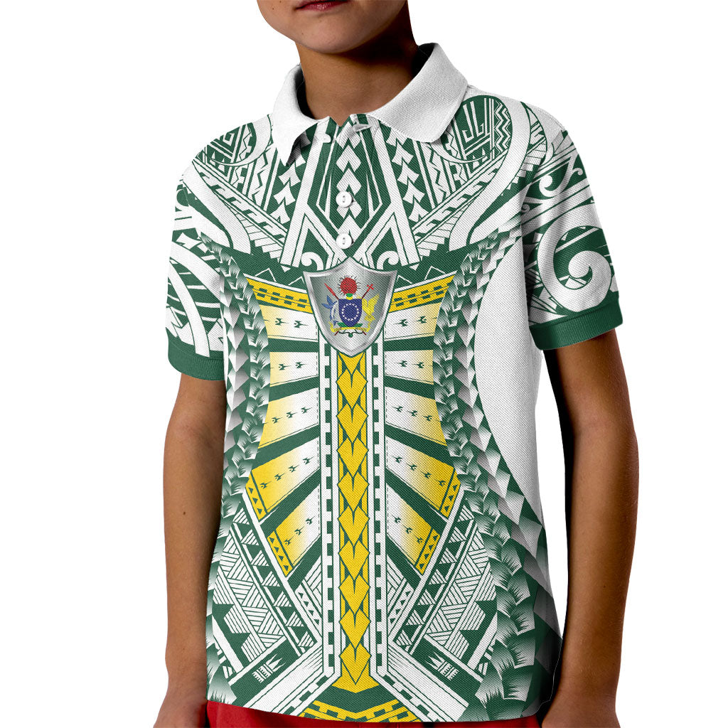 Cook Islands 1965 National Pride Kid Polo Shirt White Tribal Pattern LT9 Kid White - Polynesian Pride