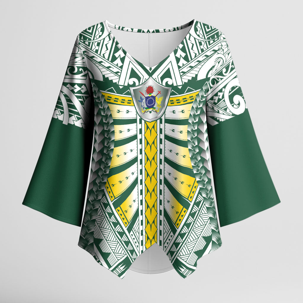Cook Islands 1965 National Pride Kimono Sleeve Blouse White Tribal Pattern LT9 Female White - Polynesian Pride
