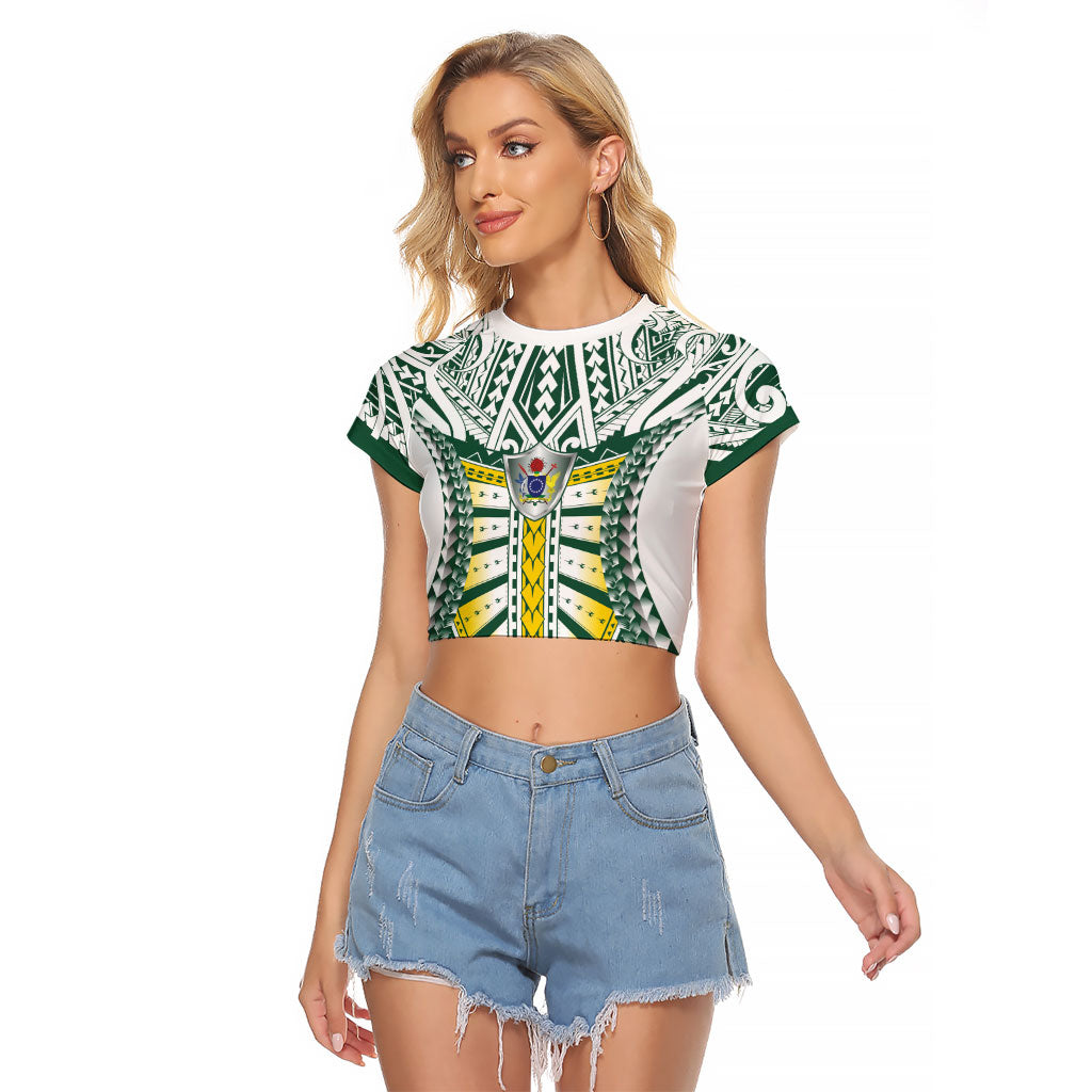 Cook Islands 1965 National Pride Raglan Cropped T Shirt White Tribal Pattern LT9 Female White - Polynesian Pride