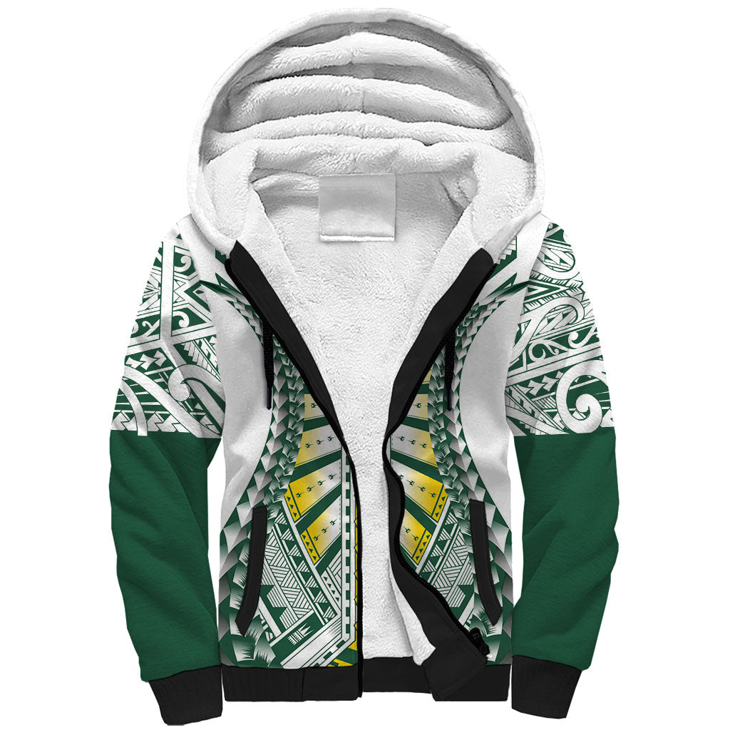 Cook Islands 1965 National Pride Sherpa Hoodie White Tribal Pattern LT9 Unisex White - Polynesian Pride