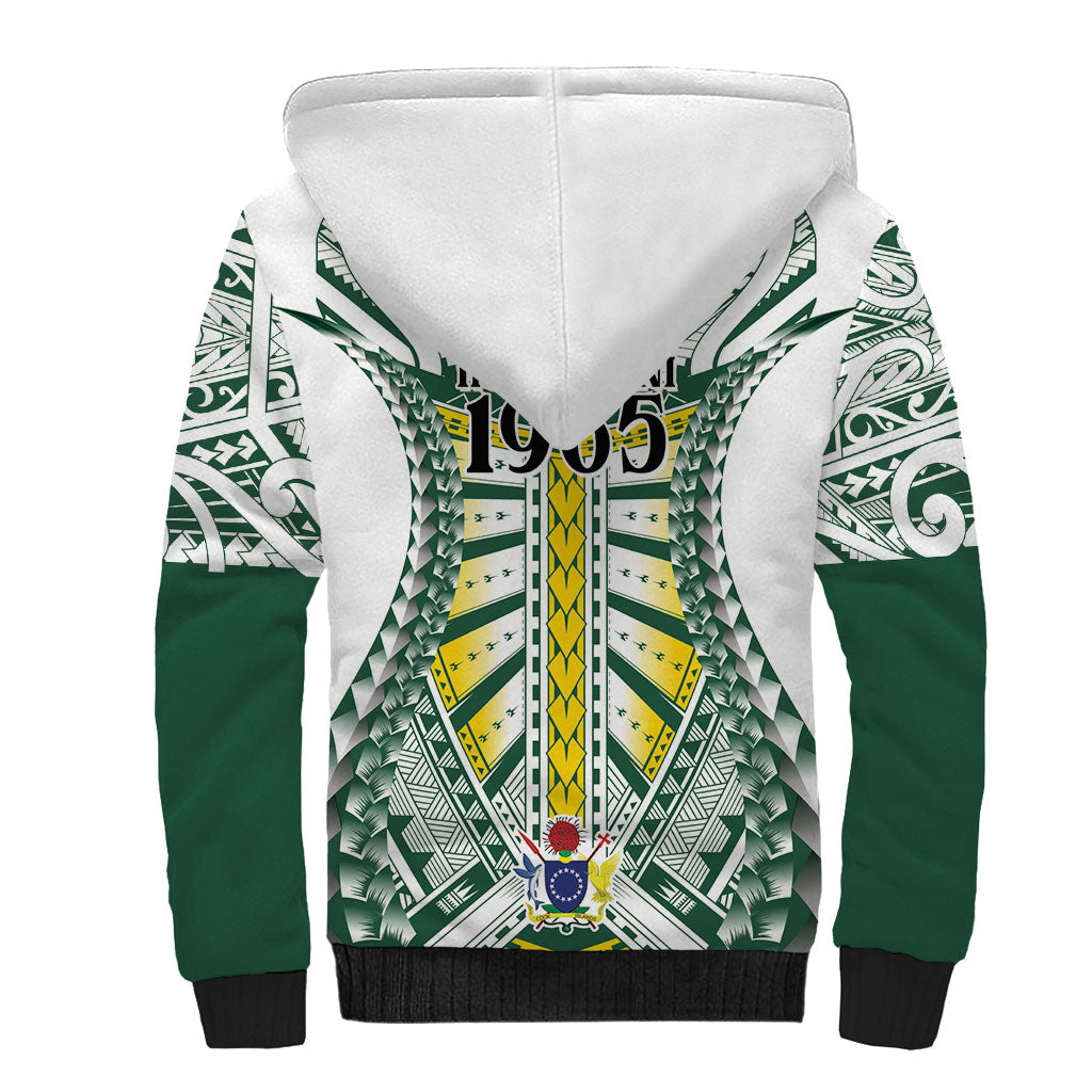 Cook Islands 1965 National Pride Sherpa Hoodie White Tribal Pattern LT9 - Polynesian Pride