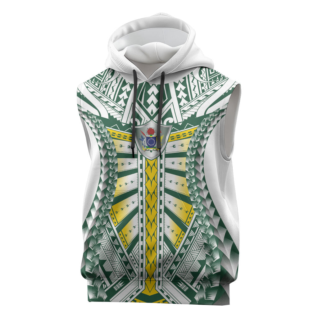 Cook Islands 1965 National Pride Sleeveless Hoodie White Tribal Pattern LT9 White - Polynesian Pride