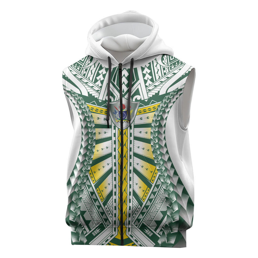 Cook Islands 1965 National Pride Sleeveless Zip Hoodie White Tribal Pattern LT9 White - Polynesian Pride