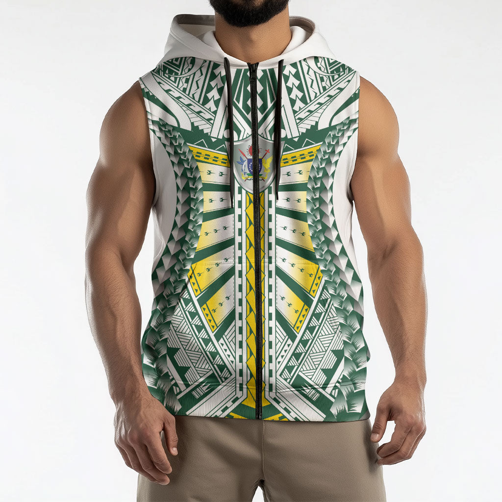 Cook Islands 1965 National Pride Sleeveless Zip Hoodie White Tribal Pattern LT9 - Polynesian Pride