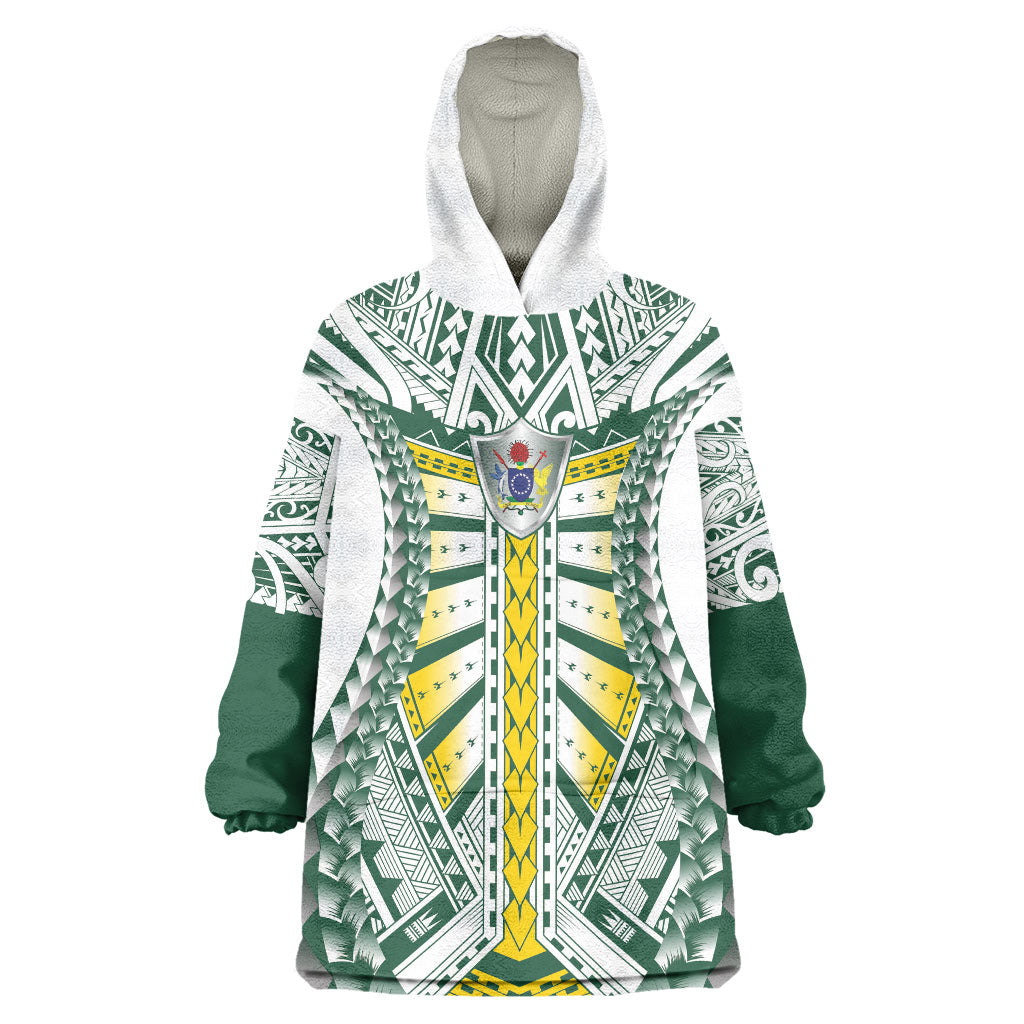 Cook Islands 1965 National Pride Wearable Blanket Hoodie White Tribal Pattern LT9 One Size White - Polynesian Pride