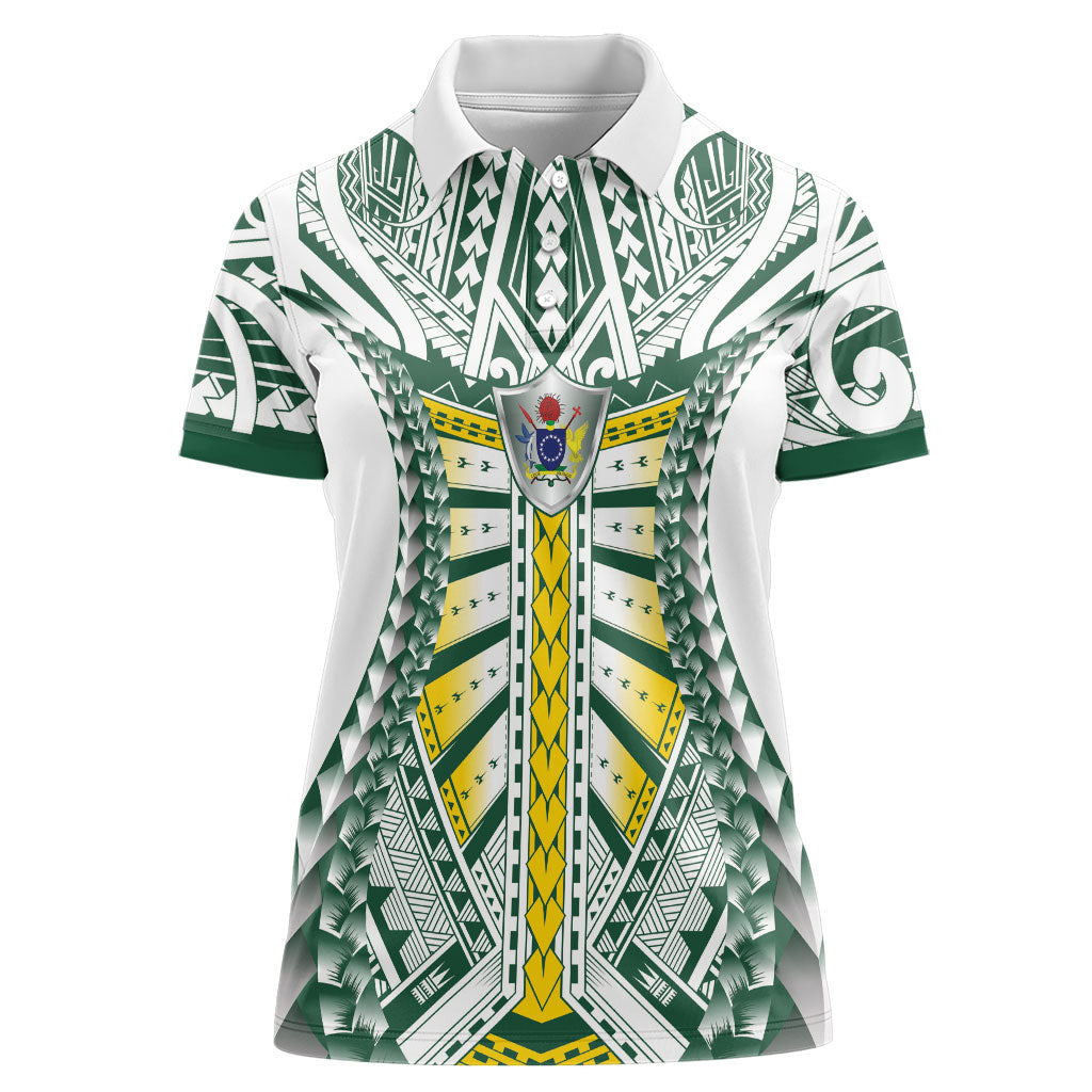 Cook Islands 1965 National Pride Women Polo Shirt White Tribal Pattern LT9 Female White - Polynesian Pride