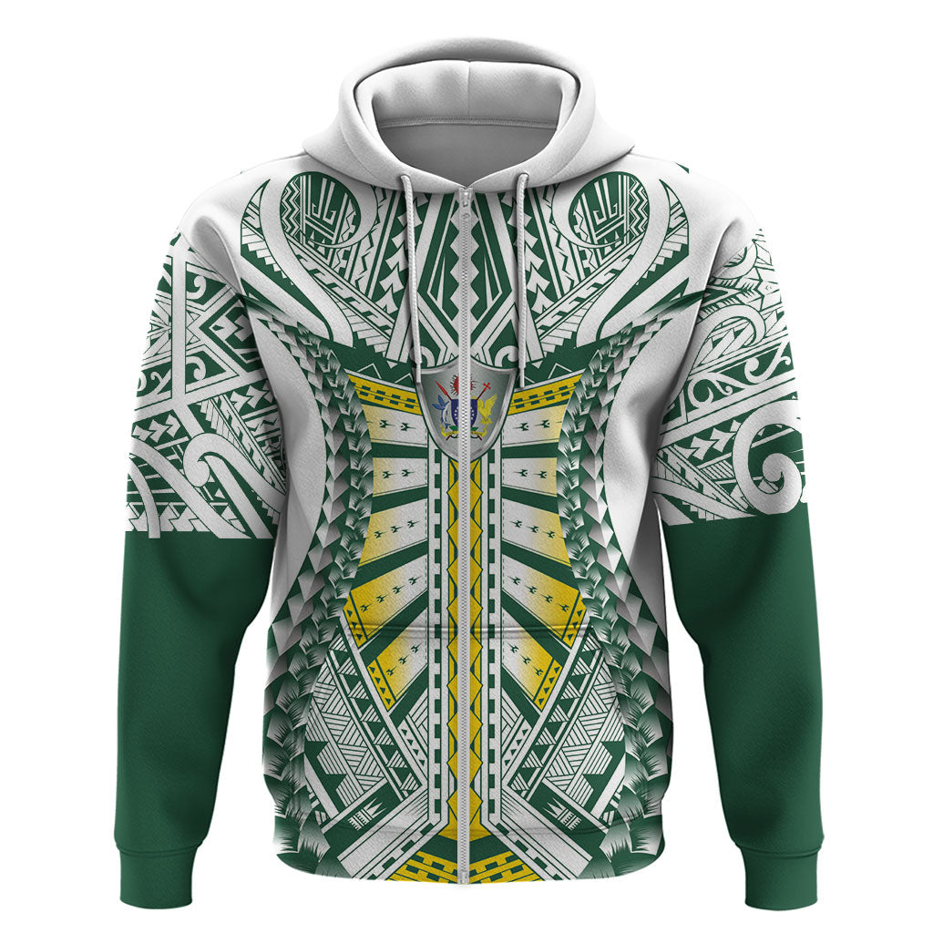 Cook Islands 1965 National Pride Zip Hoodie White Tribal Pattern LT9 Zip Hoodie White - Polynesian Pride