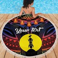 Personalised New Caledonia All Saints Day Beach Blanket Candle Light with Polynesian Style