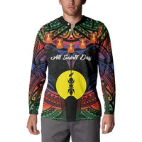 Personalised New Caledonia All Saints Day Button Sweatshirt Candle Light with Polynesian Style