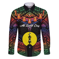 Personalised New Caledonia All Saints Day Family Matching Off The Shoulder Long Sleeve Dress and Hawaiian Shirt Candle Light with Polynesian Style