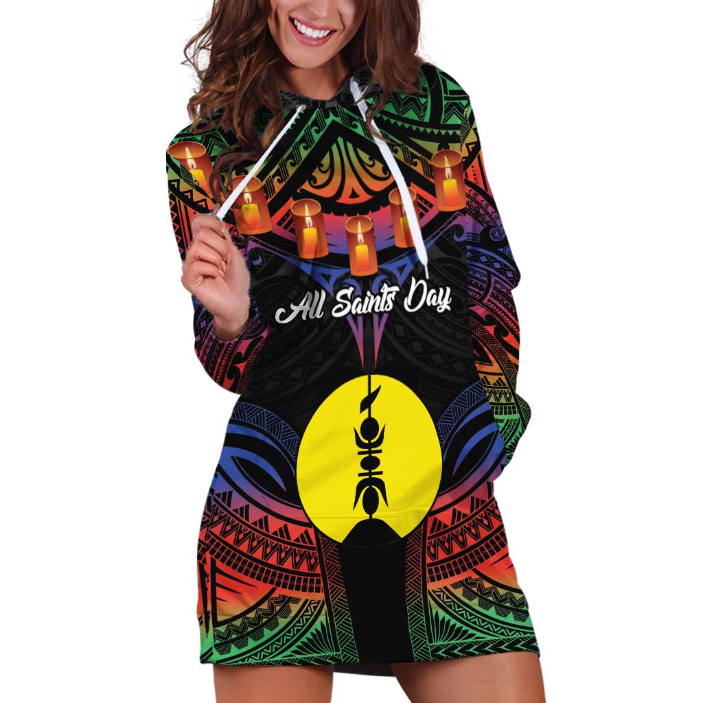 Personalised New Caledonia All Saints Day Hoodie Dress Candle Light with Polynesian Style