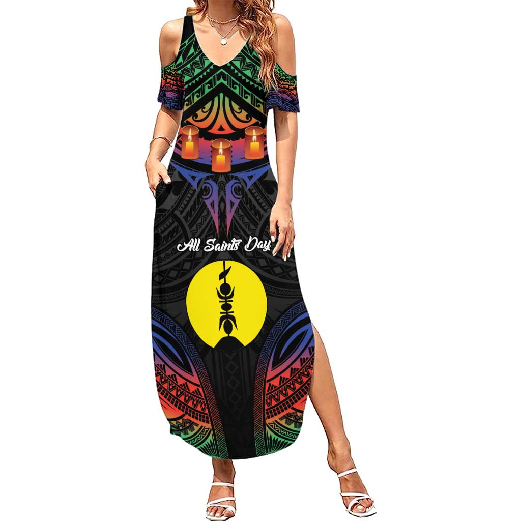 Personalised New Caledonia All Saints Day Summer Maxi Dress Candle Light with Polynesian Style