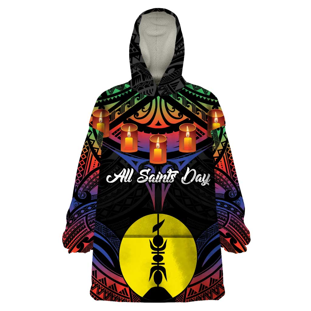 Personalised New Caledonia All Saints Day Wearable Blanket Hoodie Candle Light with Polynesian Style