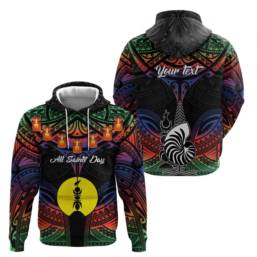 Personalised New Caledonia All Saints Day Zip Hoodie Candle Light with Polynesian Style