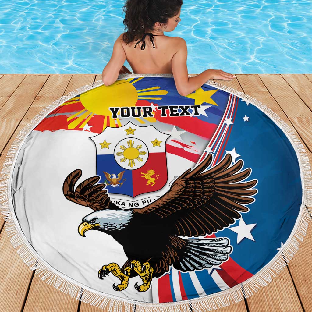 Personalized Filipino-American Beach Blanket The Eight-Rayed Sun with Bald Eagle LT9 - Polynesian Pride