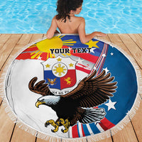 Personalized Filipino-American Beach Blanket The Eight-Rayed Sun with Bald Eagle LT9 - Polynesian Pride