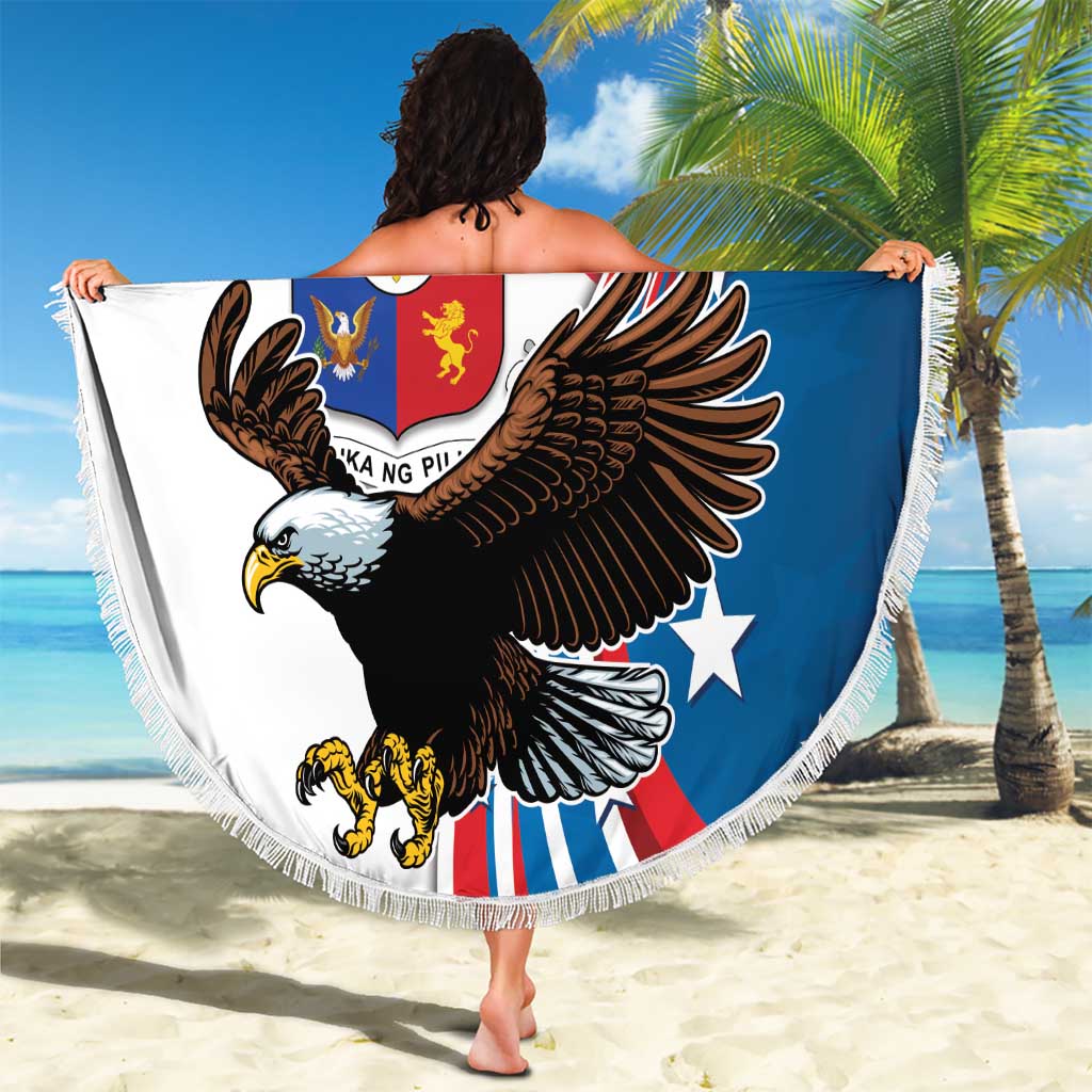 Personalized Filipino-American Beach Blanket The Eight-Rayed Sun with Bald Eagle LT9 - Polynesian Pride