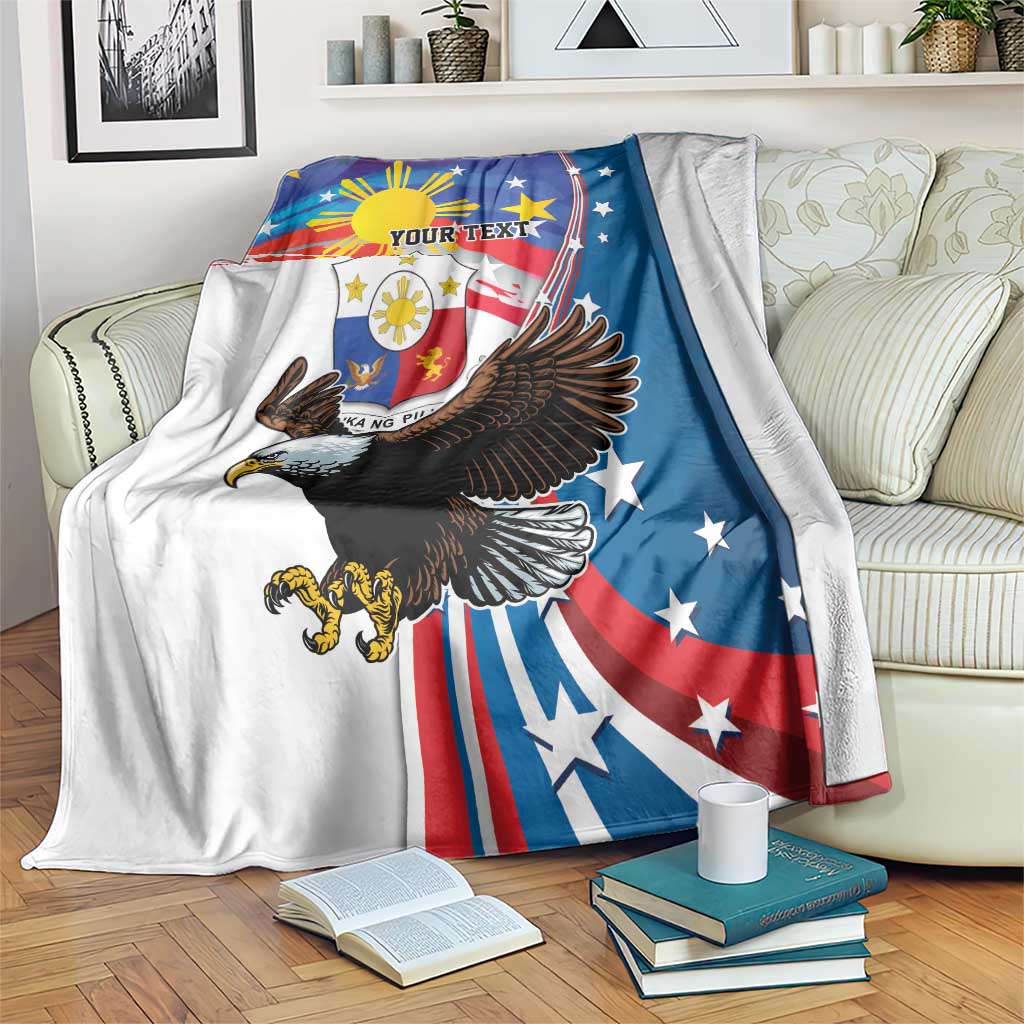 Personalized Filipino-American Blanket The Eight-Rayed Sun with Bald Eagle LT9 Blue - Polynesian Pride