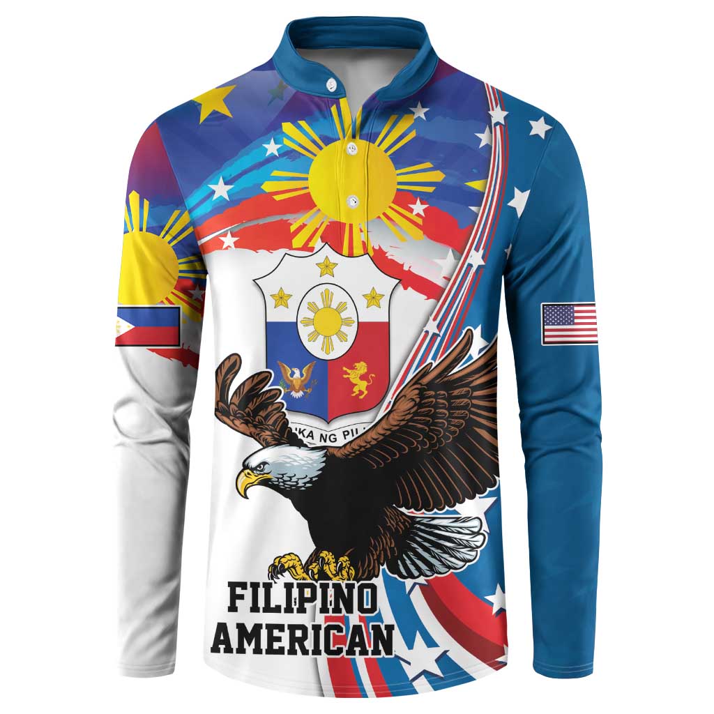 Personalized Filipino-American Button Sweatshirt The Eight-Rayed Sun with Bald Eagle LT9 Blue - Polynesian Pride