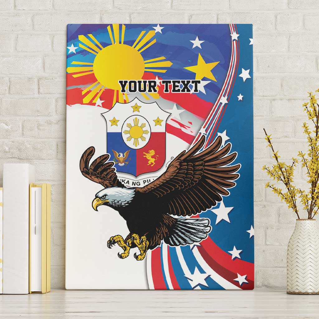 Personalized Filipino-American Canvas Wall Art The Eight-Rayed Sun with Bald Eagle LT9 Without Frame Blue - Polynesian Pride