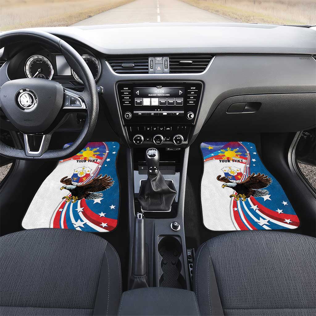 Personalized Filipino-American Car Mats The Eight-Rayed Sun with Bald Eagle LT9 Set 2pcs - Front Blue - Polynesian Pride