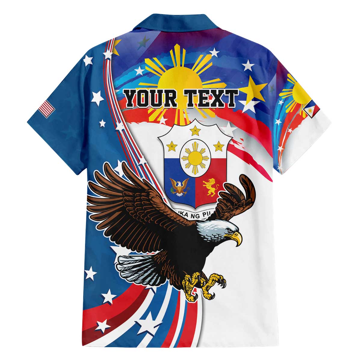 Personalized Filipino-American Family Matching Off Shoulder Short Dress and Hawaiian Shirt The Eight-Rayed Sun with Bald Eagle