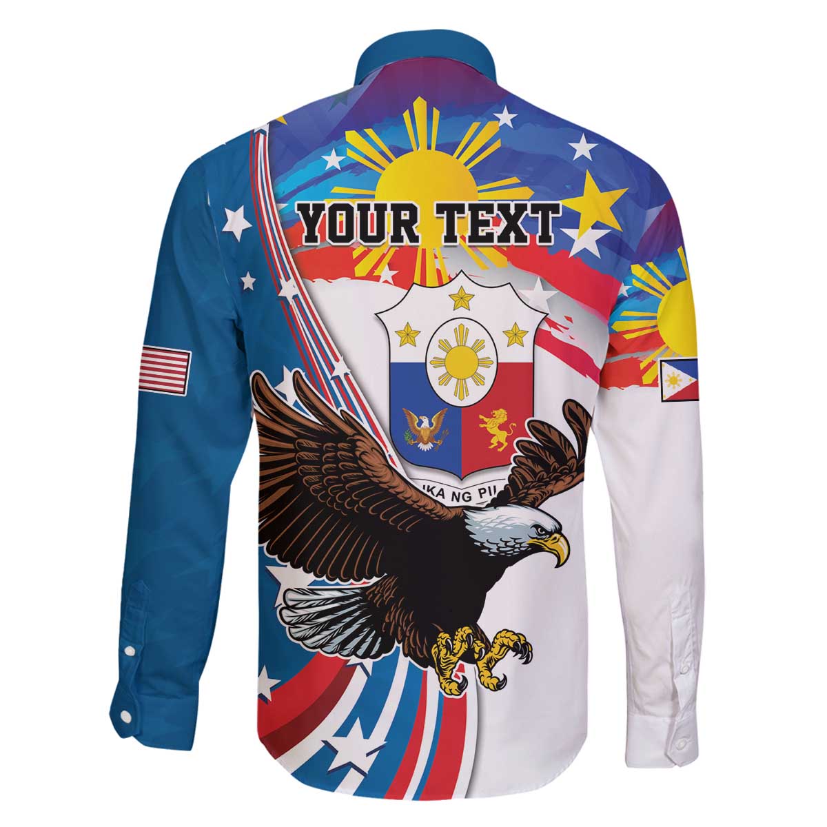 Personalized Filipino-American Family Matching Off Shoulder Short Dress and Hawaiian Shirt The Eight-Rayed Sun with Bald Eagle