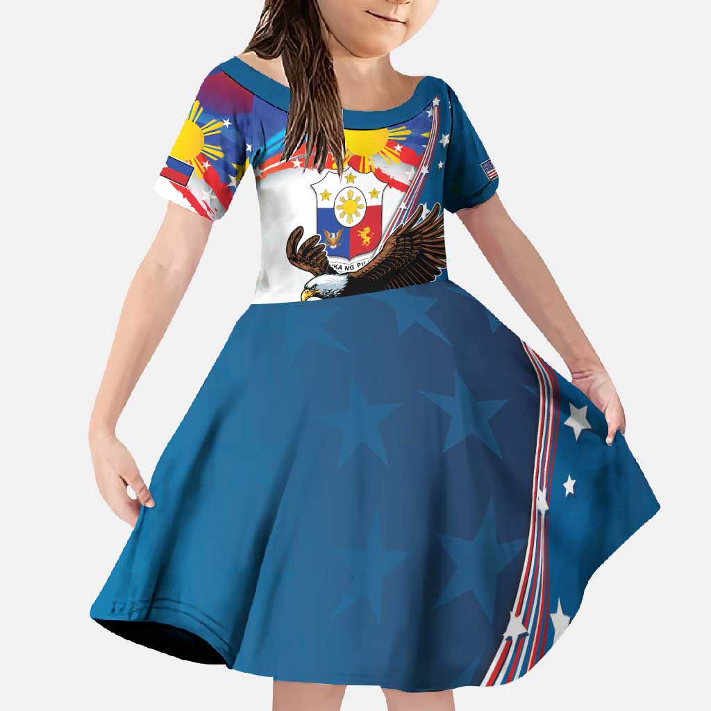 Personalized Filipino-American Family Matching Short Sleeve Bodycon Dress and Hawaiian Shirt The Eight-Rayed Sun with Bald Eagle